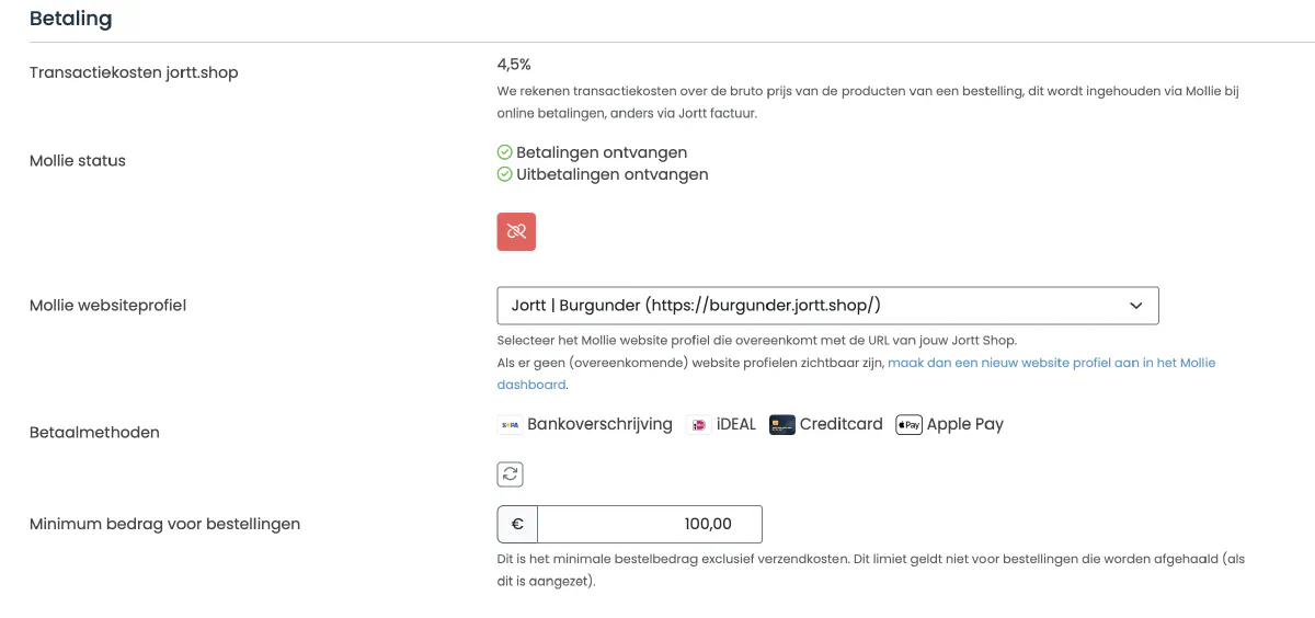 De instelling Minimum bedrag voor bestellingen