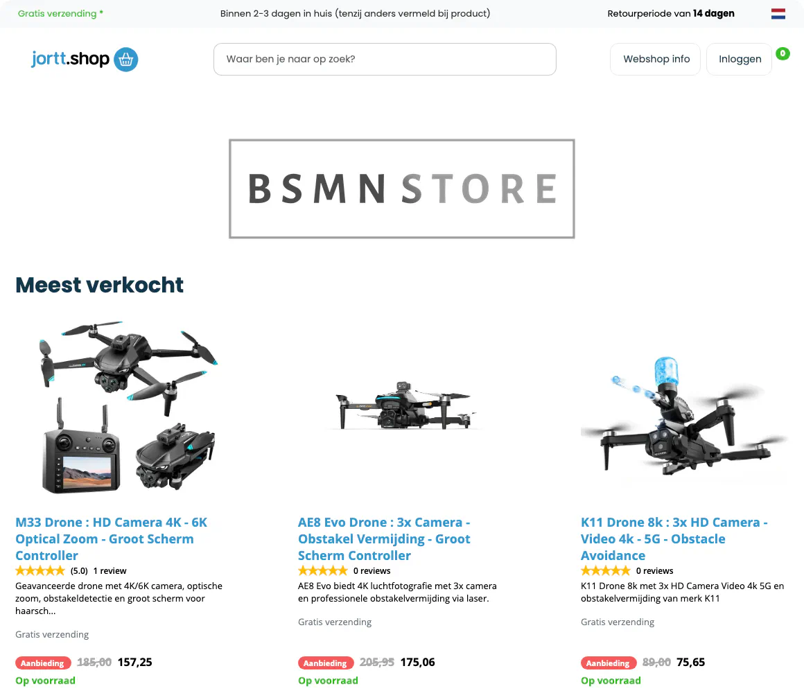 Een jortt.shop-webshop op zijn eigen subdomein, met eigen logo en aanbiedingen