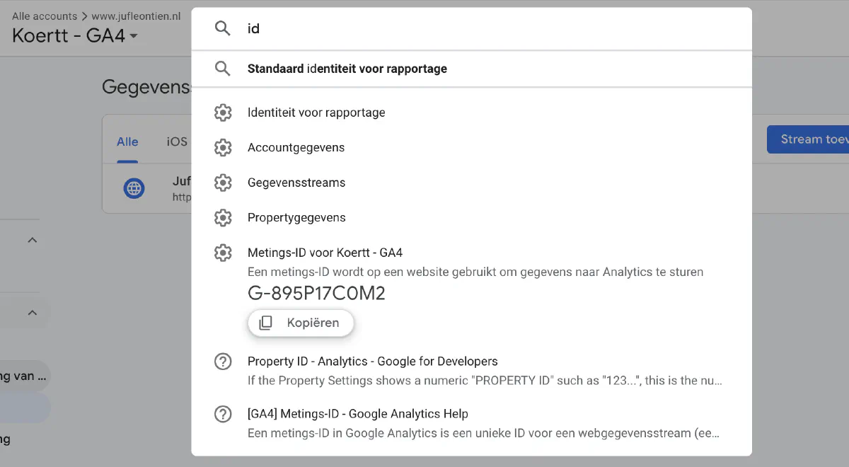 Je Measurement ID opzoeken in Google Analytics